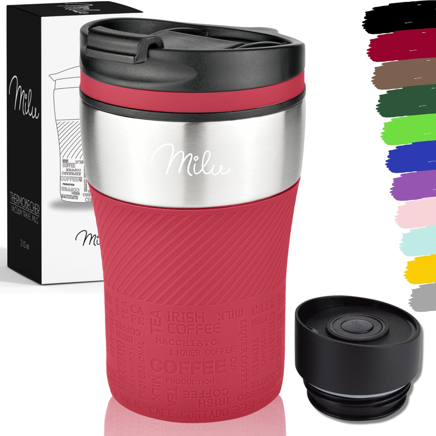 Milu Thermal Cup - 210 ml 100% Leakproof - Insulated Cup, Coffee Cup to Go, Drinking Cup Made of Stainless Steel - Car Cup Double Wall Insulation - Travel Mug - Travel Mug - Black