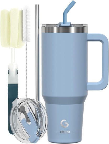 BIGRD 40oz Stainless Steel Vacuum Insulated Thermos Cup, Double Walled, Leak-proof, with Straws and Locking Lid, BPA Free, Coffee Cup for Hot and Cold Purple,Blue