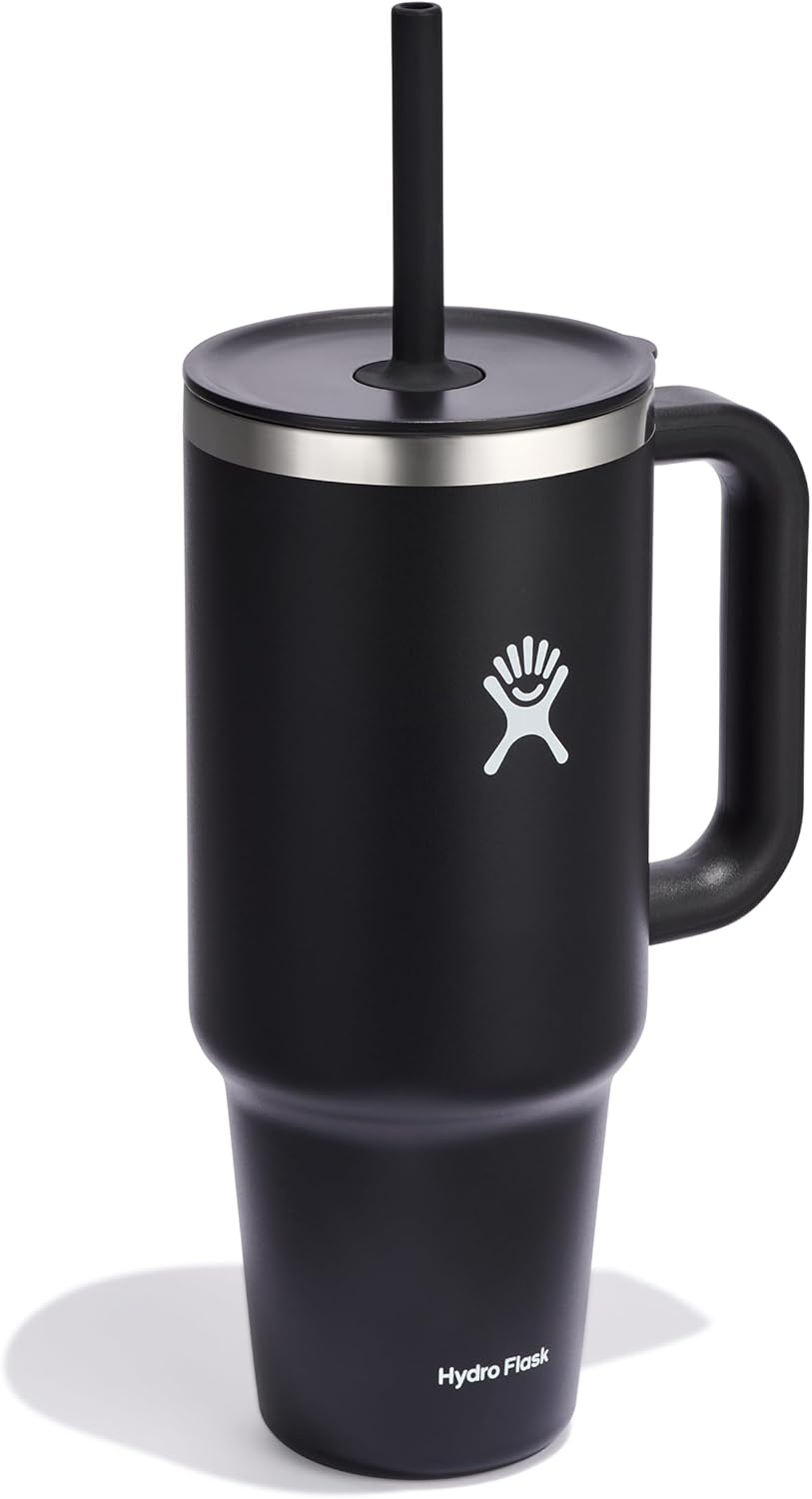 Hydro Flask - Travel Tumbler 1230 ml (40 oz) with lockable reed lid - Stainless steel - Double wall vacuum insulated - Splash proof lid - BPA free - Black