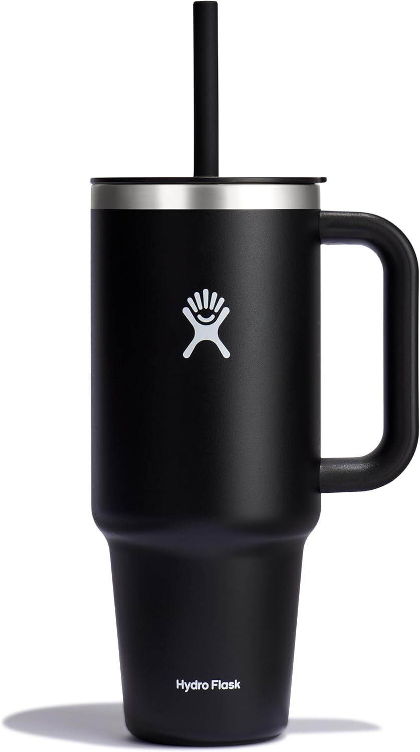Hydro Flask - Travel Tumbler 1230 ml (40 oz) with lockable reed lid - Stainless steel - Double wall vacuum insulated - Splash proof lid - BPA free - Black