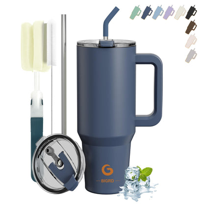 BIGRD 40oz Stainless Steel Vacuum Insulated Thermos Cup, Double Walled, Leak-proof, with Straws and Locking Lid, BPA Free, Coffee Cup for Hot and Cold Purple,Blue