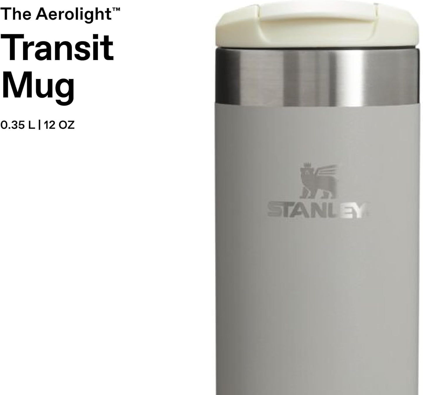 Stanley Aerolight Transit Thermos Cup 0.35L - Keeps Hot for 4 Hours - Cold for 6 Hours - Dishwasher Safe - Leakproof - Suitable for Cup Holder in Car - Thermos Coffee Cup - Ash