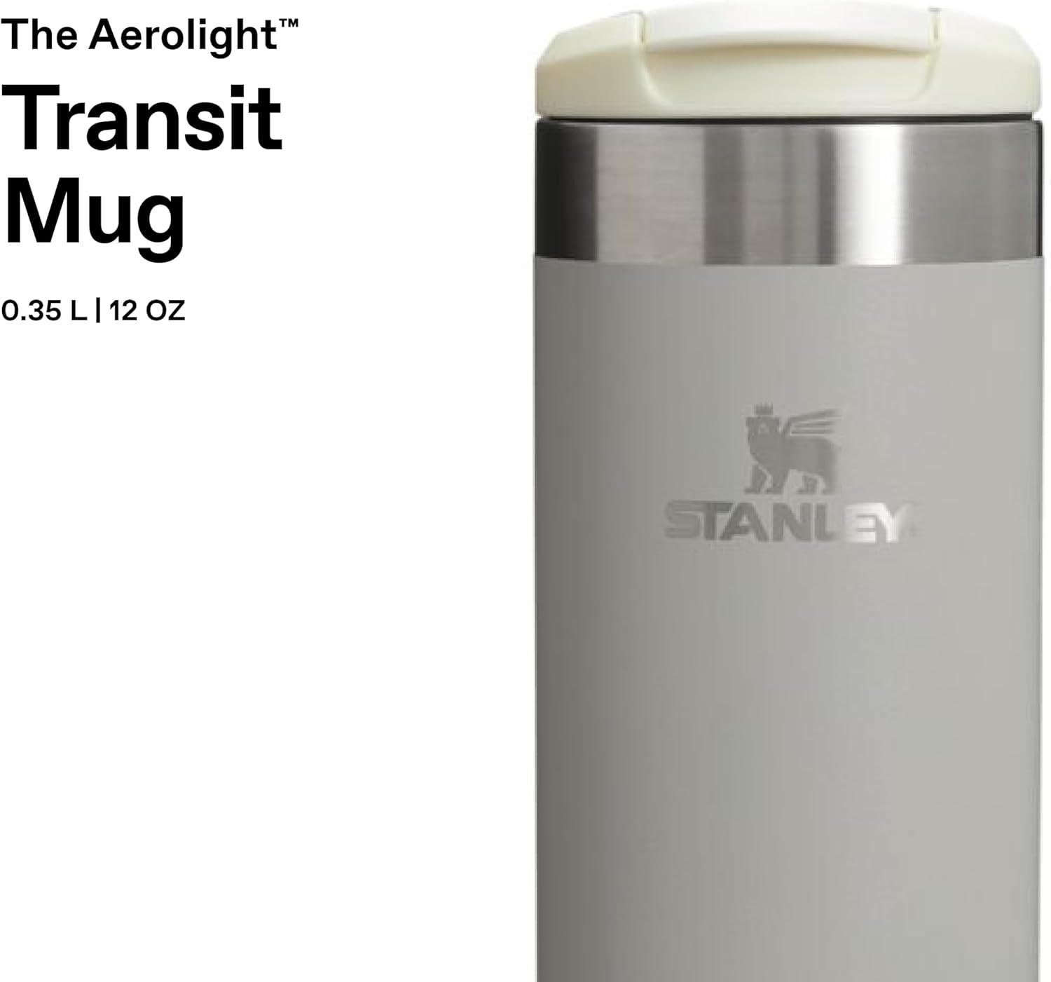 Stanley Aerolight Transit Thermos Cup 0.35L - Keeps Hot for 4 Hours - Cold for 6 Hours - Dishwasher Safe - Leakproof - Suitable for Cup Holder in Car - Thermos Coffee Cup - Ash