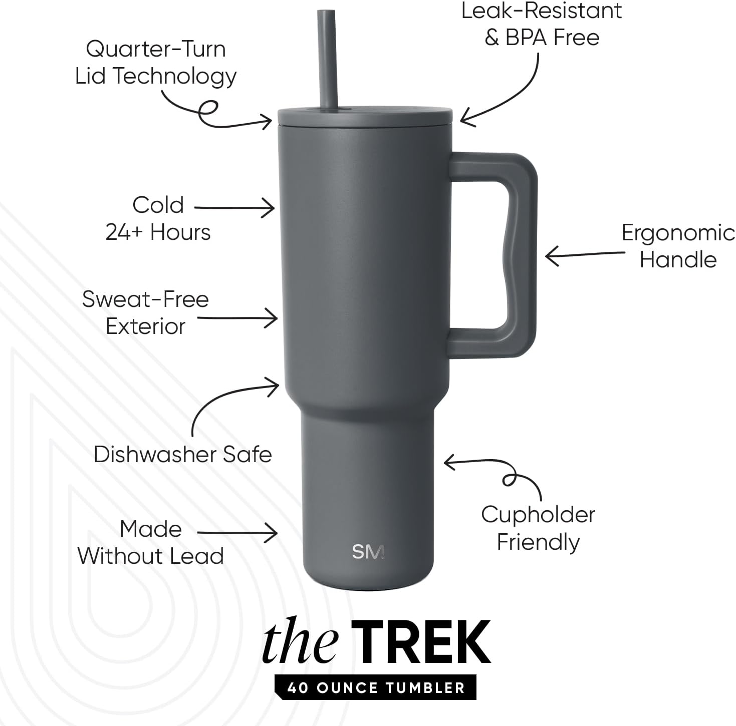 Simple Modern 44 oz Tumbler with Handle and Straw Lid | Reusable Insulated Stainless Steel Travel Mug Water Bottle Cup | Gifts for Men, Women, Mom, Dad | Trek Collection | 4 oz | Graphite
