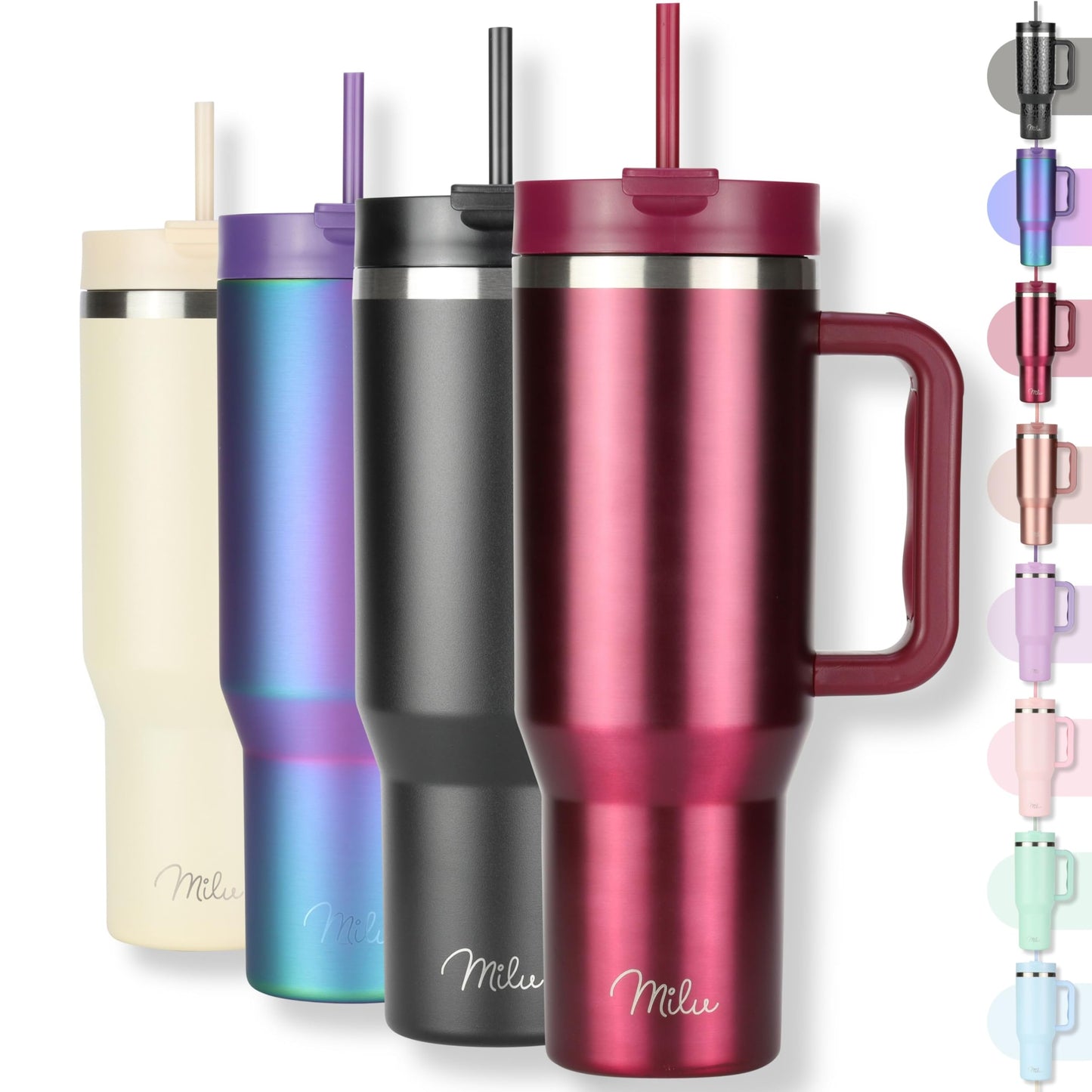 Milu Double Wall Thermal Mug 1200ml with Straw and Handle, 24 Hours Ice Cold/12 Hours Hot Tumbler Stainless Steel with Handle, Thermos Bottle for Carrying (Black Leopard, 1200ml)