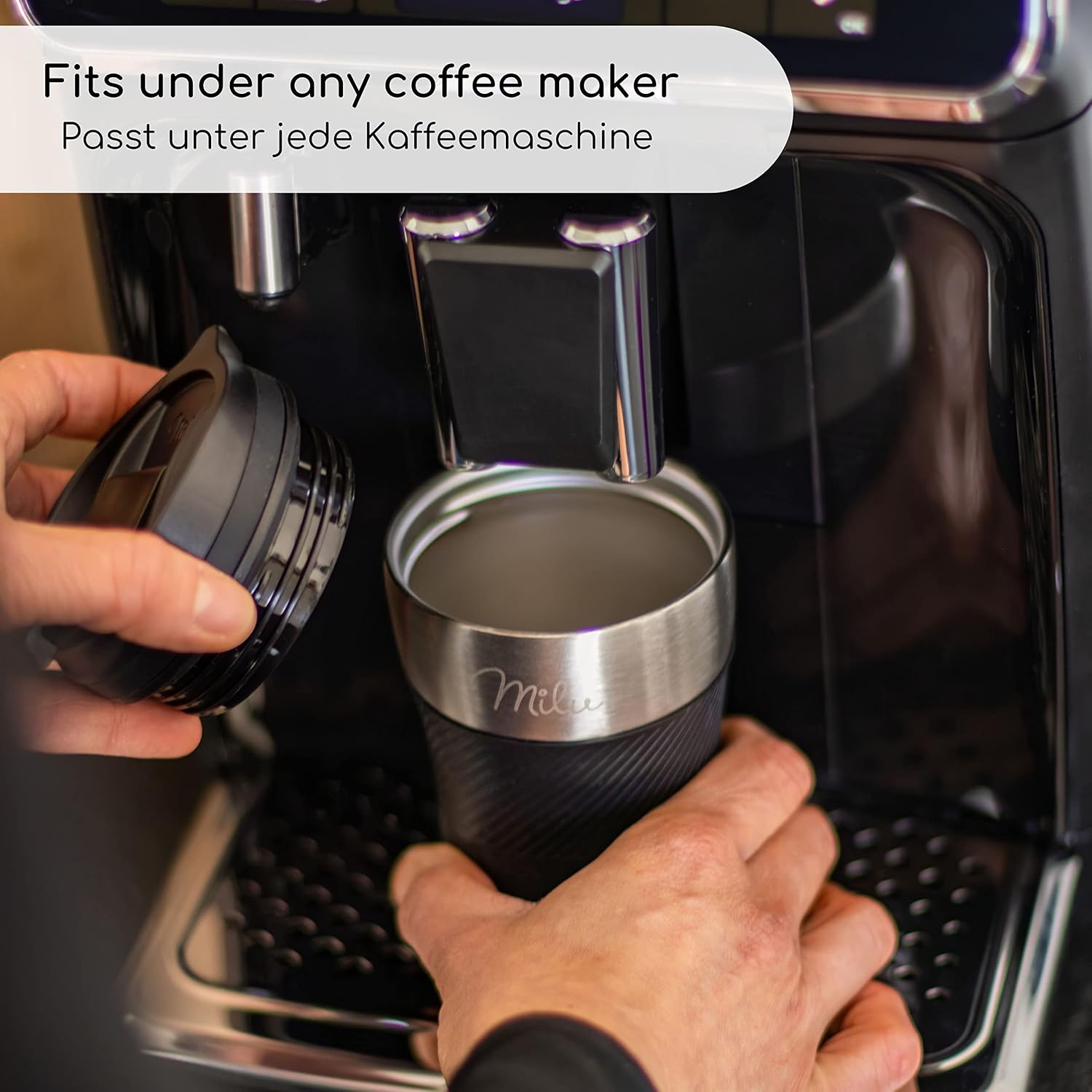 Milu Thermal Cup - 210 ml 100% Leakproof - Insulated Cup, Coffee Cup to Go, Drinking Cup Made of Stainless Steel - Car Cup Double Wall Insulation - Travel Mug - Travel Mug - Black