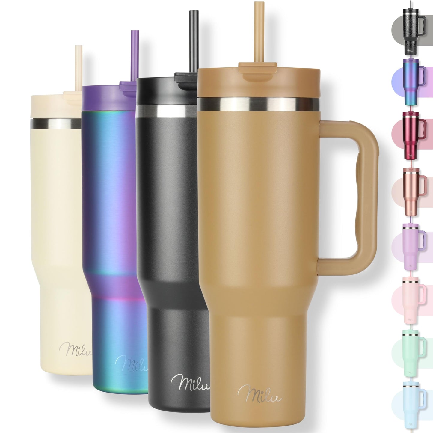 Milu Double Wall Thermal Mug 1200ml with Straw and Handle, 24 Hours Ice Cold/12 Hours Hot Tumbler Stainless Steel with Handle, Thermos Bottle for Carrying (Black Leopard, 1200ml)