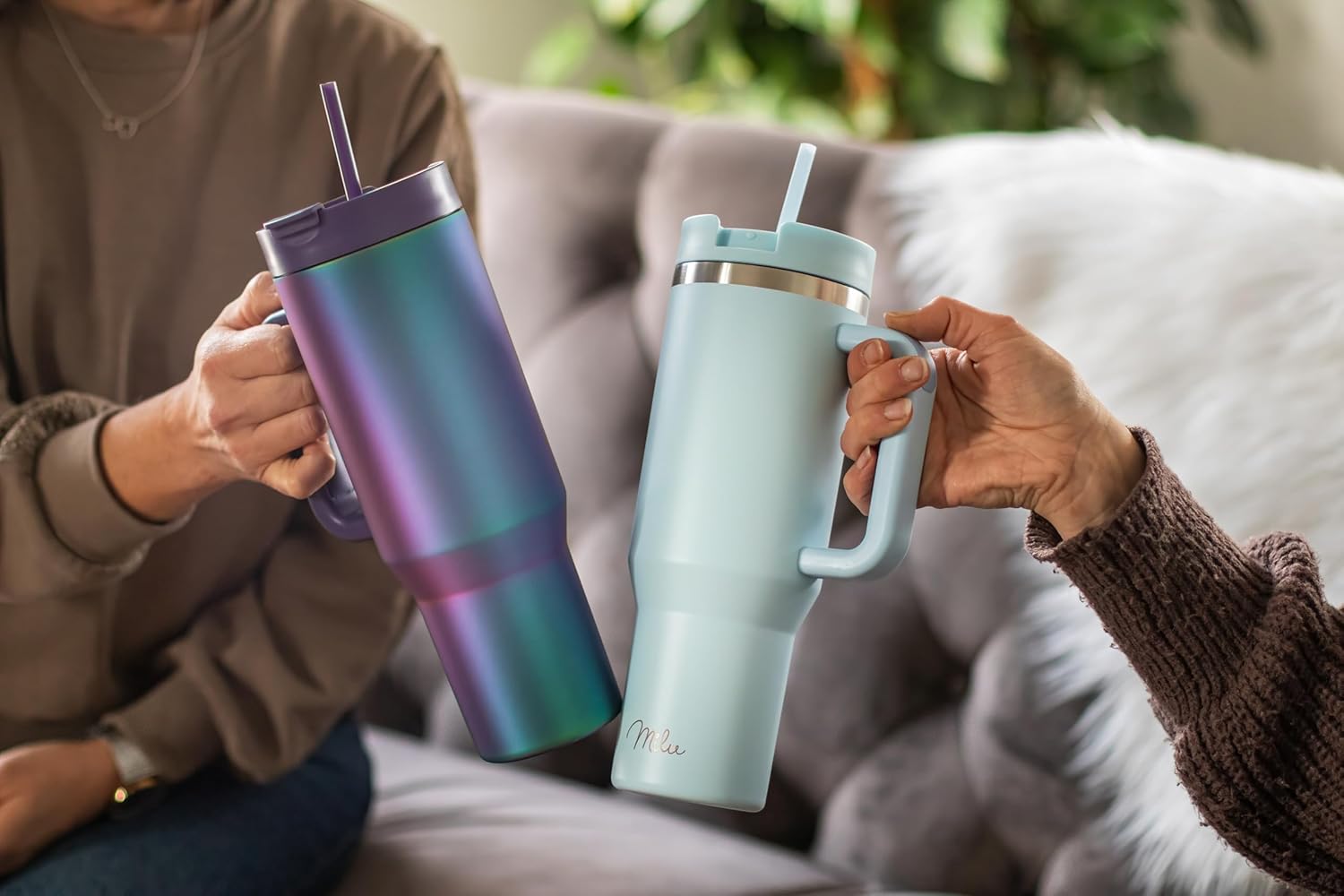 Milu Double Wall Thermal Mug 1200ml with Straw and Handle, 24 Hours Ice Cold/12 Hours Hot Tumbler Stainless Steel with Handle, Thermos Bottle for Carrying (Black Leopard, 1200ml)