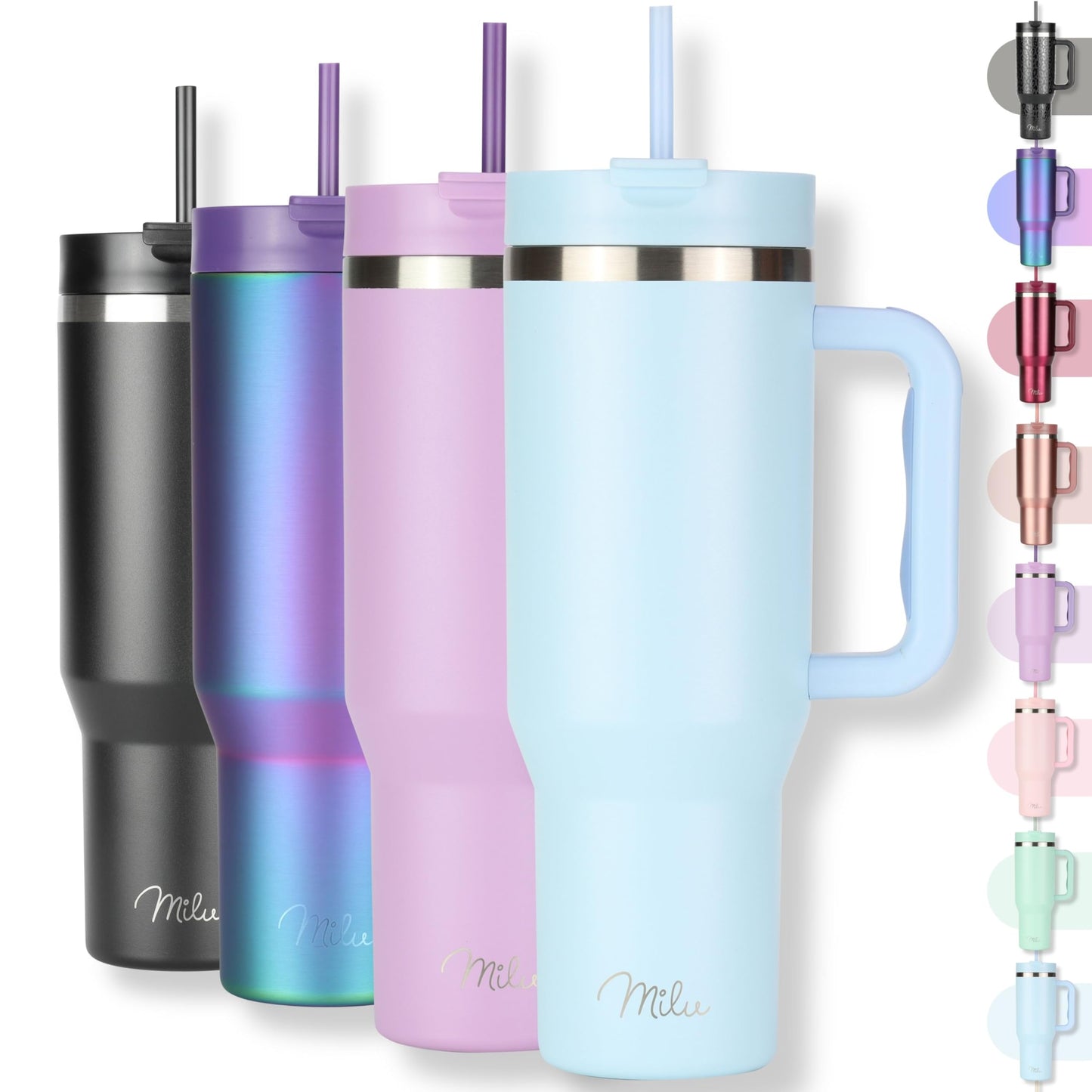 Milu Double Wall Thermal Mug 1200ml with Straw and Handle, 24 Hours Ice Cold/12 Hours Hot Tumbler Stainless Steel with Handle, Thermos Bottle for Carrying (Black Leopard, 1200ml)