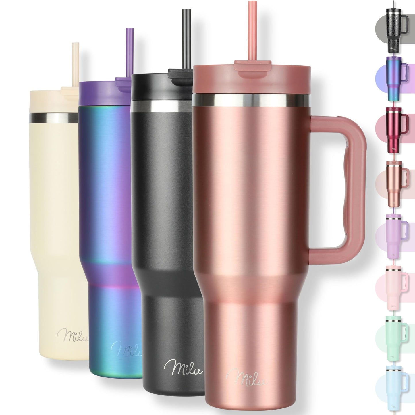 Milu Double Wall Thermal Mug 1200ml with Straw and Handle, 24 Hours Ice Cold/12 Hours Hot Tumbler Stainless Steel with Handle, Thermos Bottle for Carrying (Black Leopard, 1200ml)