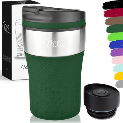 Milu Thermal Cup - 210 ml 100% Leakproof - Insulated Cup, Coffee Cup to Go, Drinking Cup Made of Stainless Steel - Car Cup Double Wall Insulation - Travel Mug - Travel Mug - Black