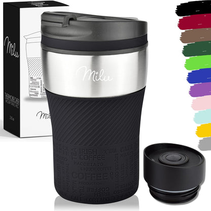 Milu Thermal Cup - 210 ml 100% Leakproof - Insulated Cup, Coffee Cup to Go, Drinking Cup Made of Stainless Steel - Car Cup Double Wall Insulation - Travel Mug - Travel Mug - Black