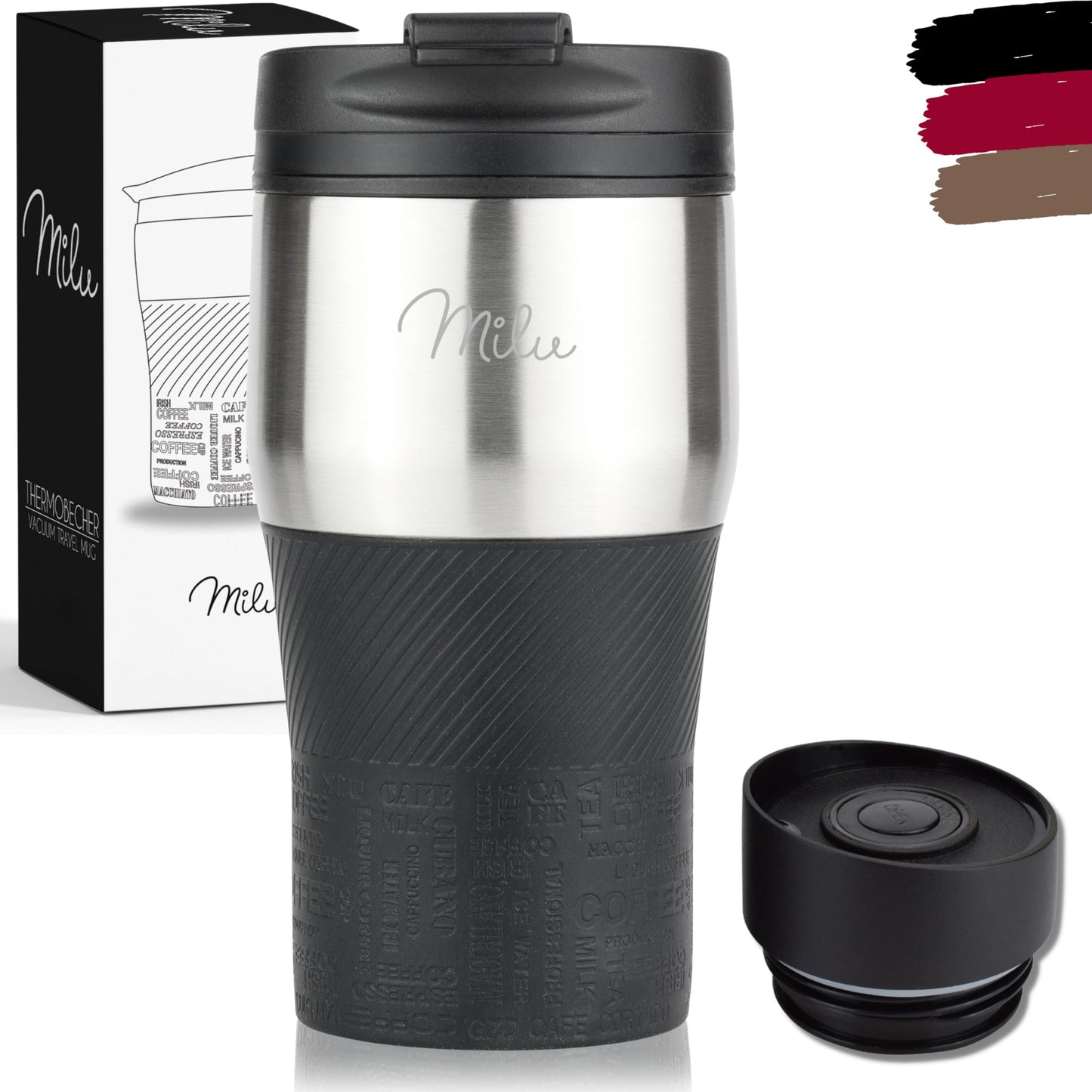 Milu Thermal Cup - 210 ml 100% Leakproof - Insulated Cup, Coffee Cup to Go, Drinking Cup Made of Stainless Steel - Car Cup Double Wall Insulation - Travel Mug - Travel Mug - Black