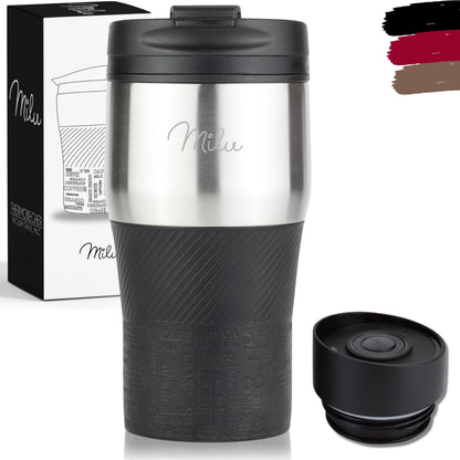 Milu Thermal Cup - 210 ml 100% Leakproof - Insulated Cup, Coffee Cup to Go, Drinking Cup Made of Stainless Steel - Car Cup Double Wall Insulation - Travel Mug - Travel Mug - Black