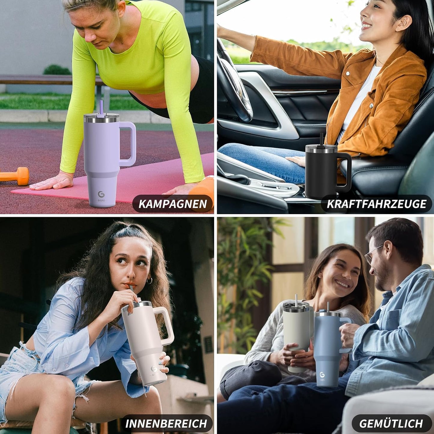 BIGRD 40oz Stainless Steel Vacuum Insulated Thermos Cup, Double Walled, Leak-proof, with Straws and Locking Lid, BPA Free, Coffee Cup for Hot and Cold Purple,Blue