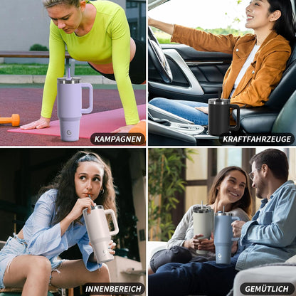 BIGRD 40oz Stainless Steel Vacuum Insulated Thermos Cup, Double Walled, Leak-proof, with Straws and Locking Lid, BPA Free, Coffee Cup for Hot and Cold Purple,Blue