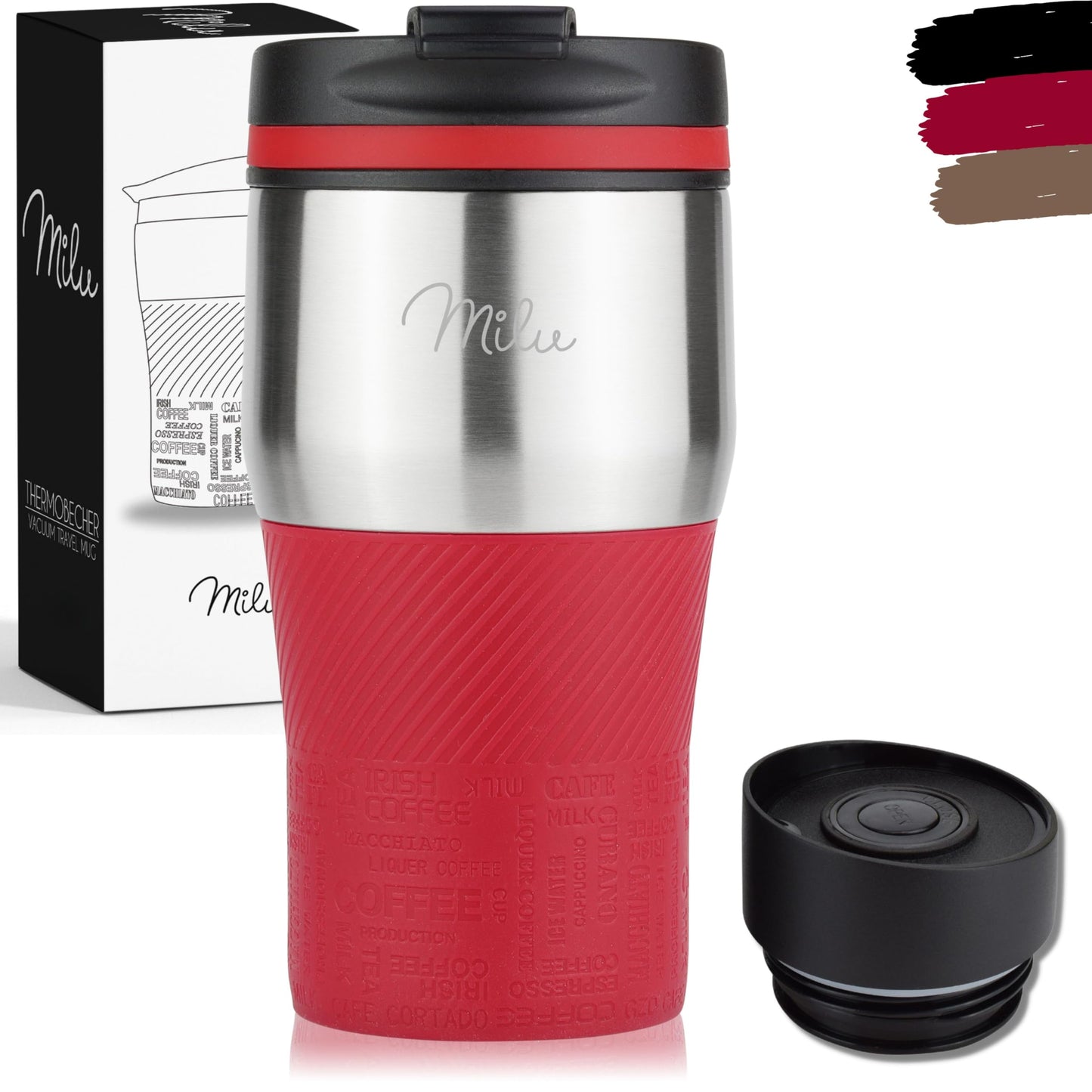 Milu Thermal Cup - 210 ml 100% Leakproof - Insulated Cup, Coffee Cup to Go, Drinking Cup Made of Stainless Steel - Car Cup Double Wall Insulation - Travel Mug - Travel Mug - Black
