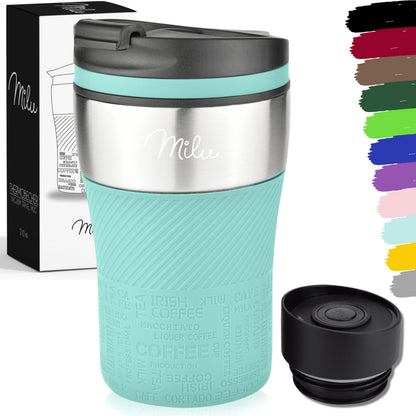 Milu Thermal Cup - 210 ml 100% Leakproof - Insulated Cup, Coffee Cup to Go, Drinking Cup Made of Stainless Steel - Car Cup Double Wall Insulation - Travel Mug - Travel Mug - Black