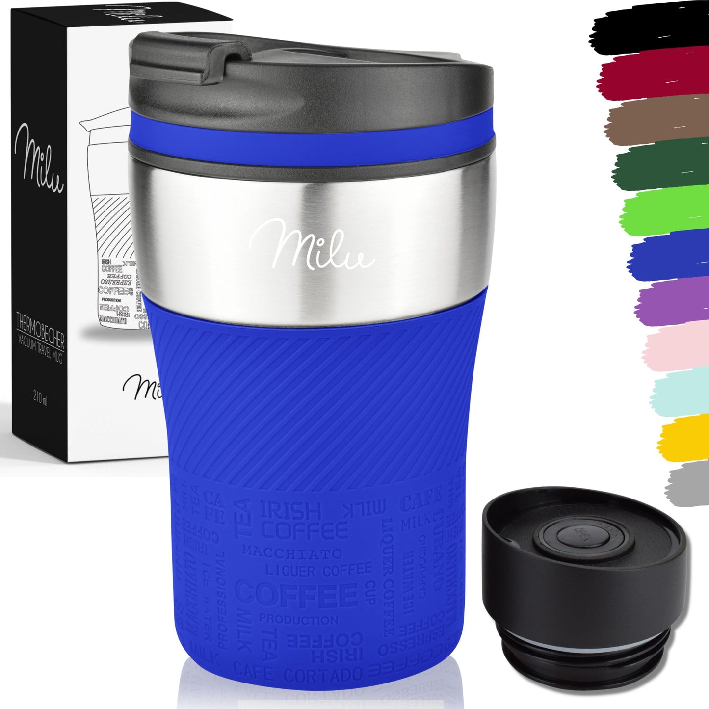 Milu Thermal Cup - 210 ml 100% Leakproof - Insulated Cup, Coffee Cup to Go, Drinking Cup Made of Stainless Steel - Car Cup Double Wall Insulation - Travel Mug - Travel Mug - Black