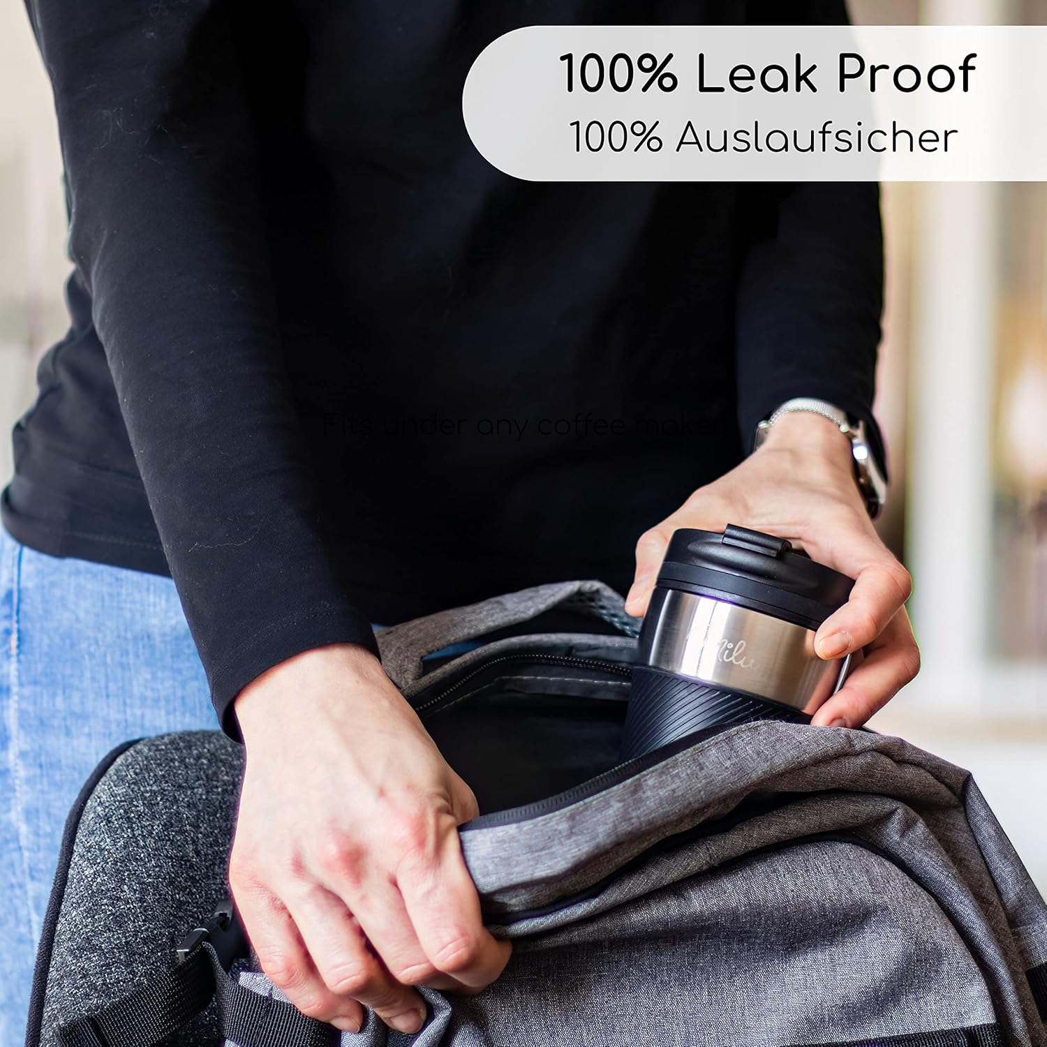 Milu Thermal Cup - 210 ml 100% Leakproof - Insulated Cup, Coffee Cup to Go, Drinking Cup Made of Stainless Steel - Car Cup Double Wall Insulation - Travel Mug - Travel Mug - Black